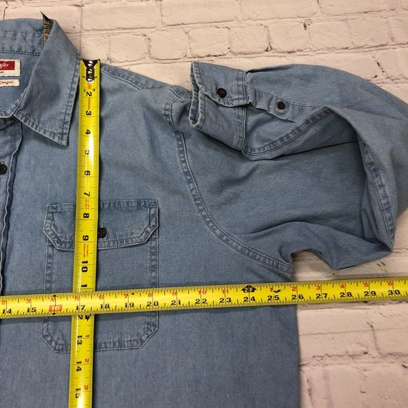 Wrangler Men Flex For Comfort Button Blue Denim Shirt Size Extra Large B219 -21 - Picture 4 of 14